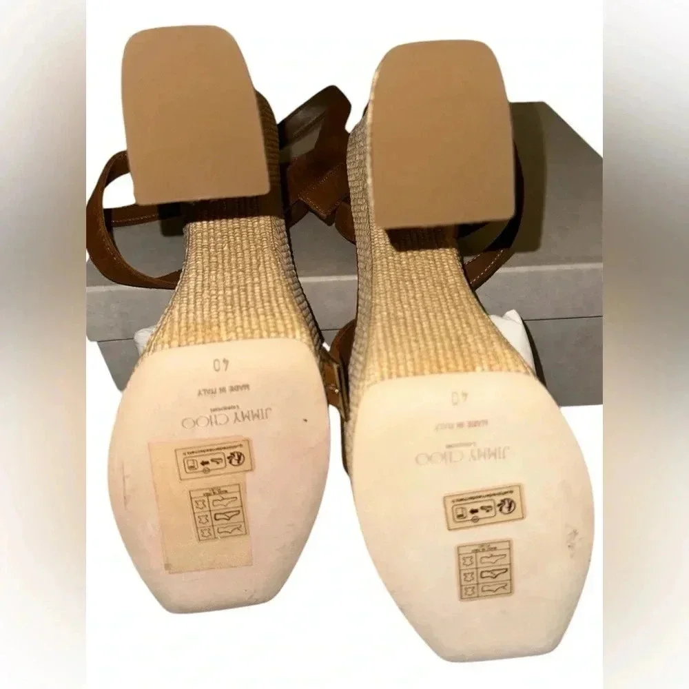 Jimmy Choo Rattan Suede Platform Sandal Sz 40 (US 10)